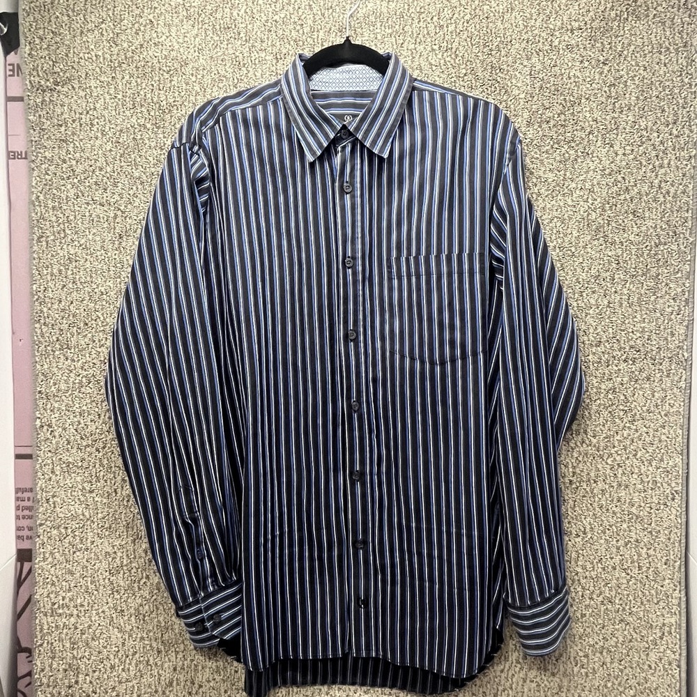 BUGATCHI Uomo Dress Shirt Men's XL Black Blue Pin Striped Classic Fit Button Up